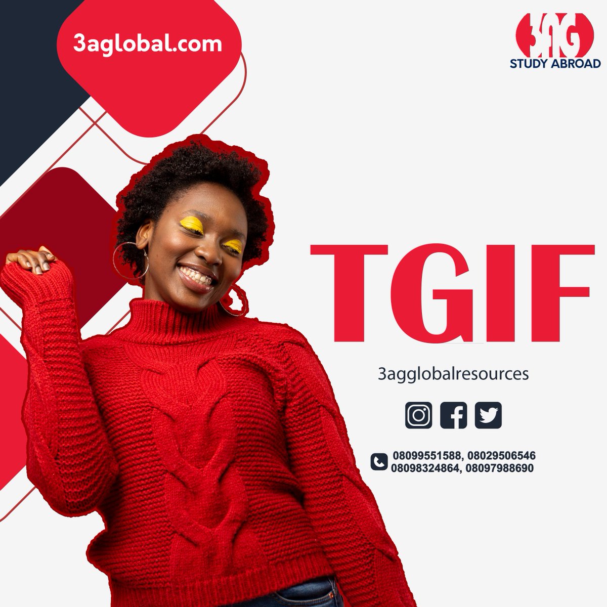 3agglobal's tweet photo. Happy Weekend!!!
Speak With Our Experienced Counselors About Studying In the UK, USA, Canada, Cyprus, Ireland, Australia and more.
#studyabroad #Lagos #studyabroad2023 #japa #Abuja #PaidInFullWithLove #MUNSEV #recitation_themovie #supremetipsmaster #TGIF #WeekendVibes https://t.co/VeqhiYvoEu
