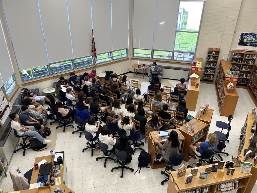 Welcome @jmarcellecorrie author of “The Sequence” and John Jay grad to @johnjayseniorhs to help us celebrate National School Library Month! @WCSDEmpowers @drbonkwcsd @ASchout10 #wcsdlibs