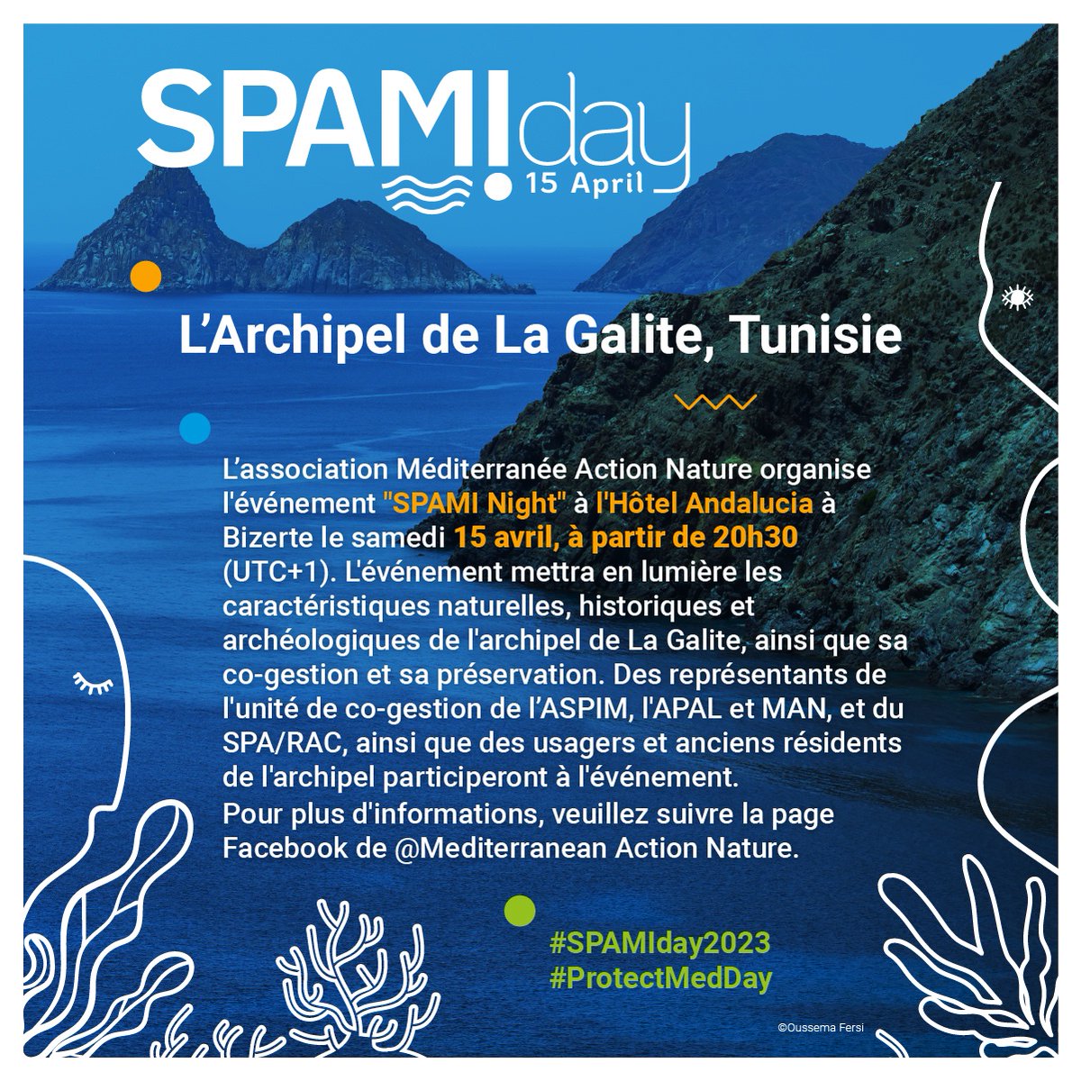 SPARACinfos's tweet photo. Demain 15 avril aura lieu la 2ème édition de la SPAMI Day, qui célèbre les Aires Spécialement Protégées d'Importance Méditerranéenne et la Conservation de la #Biodiversité Marine. Voici un aperçu des événements organisés dans les #ASPIM
⭐️🌊 #SPAMIday2023 https://t.co/4dy8o5ICZx