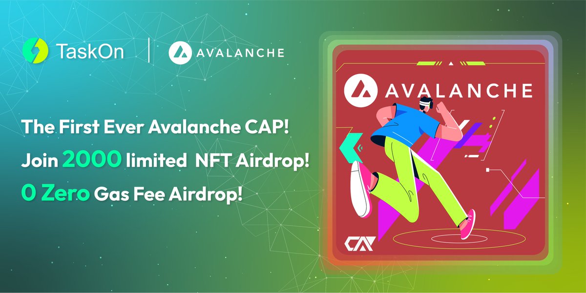 🤩 #TaskOn x @Avax Partnership Aidrop is LIVE🚀  

👋Say hello to our Limited 2000 #CAPs mint - a commemorative NFT that you can mint for free!  

NOOOOOOOO Gas fee🤩  

Join us👇 
taskon.xyz/campaign/detai…  

#NFT #Airdrop #Avalanche #FCFS