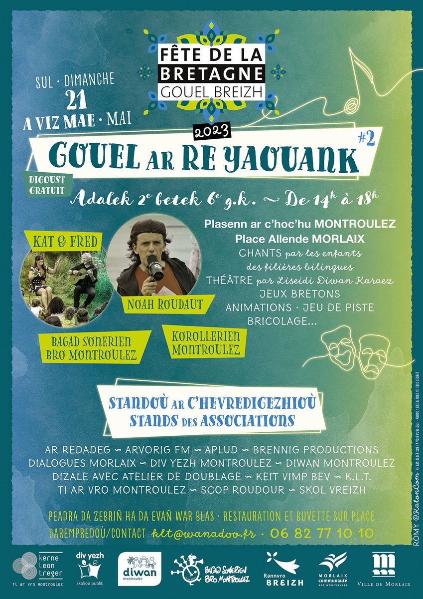 KltVro's tweet photo. @FeteBretagne en @PaysdeMorlaix , le mer. 17/05 fest-noz mod kozh à Trémel, le sam. 20/05 stage de musique &amp; fest-noz, le dim. 21/05 Gouel ar re yaouank à Morlaix. #Breizh @Diwan @DivYezhBreizh @Redadeg @Dizale_bzh @_aplud @keitvimpbev @Roudour @Dialogues https://t.co/sUfGhHDqiY