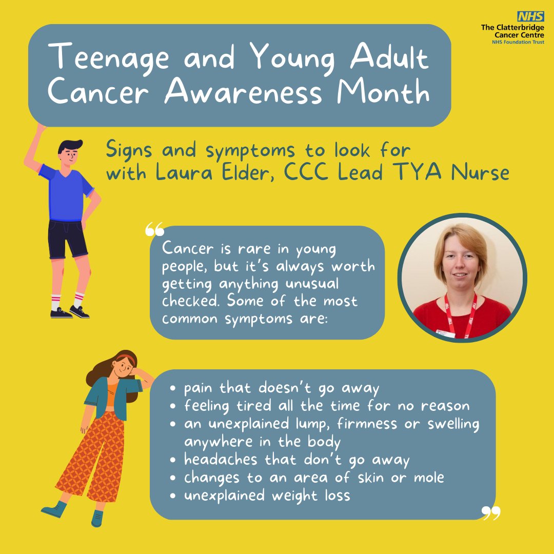 CCCNHS's tweet photo. April is Teenage and Young Adult (TYA) Cancer Awareness Month. CCC Lead TYA Nurse Laura Elder spoke with us about signs &amp; symptoms of cancer in young people to be aware of. Listen to your body &amp; speak with your GP if you have any worries.
#TeenageAndYoungAdultCancerAwarenessMonth https://t.co/WGztePBjVI