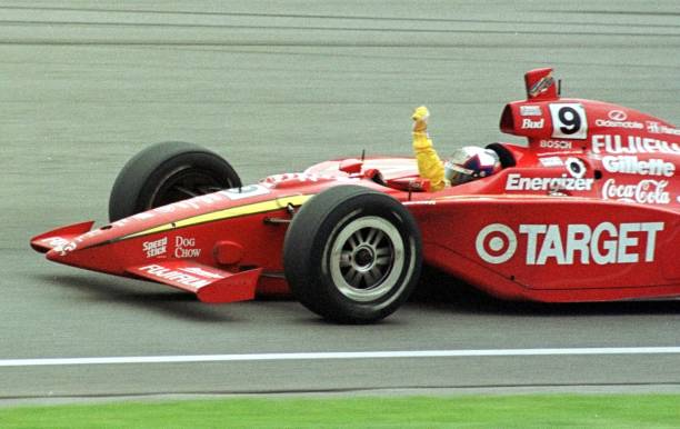 Juan Pablo Montoya pumps his fist after winning the Indianapolis 500 on May 28, 2000 @jpmontoya @IMS @IndyCar