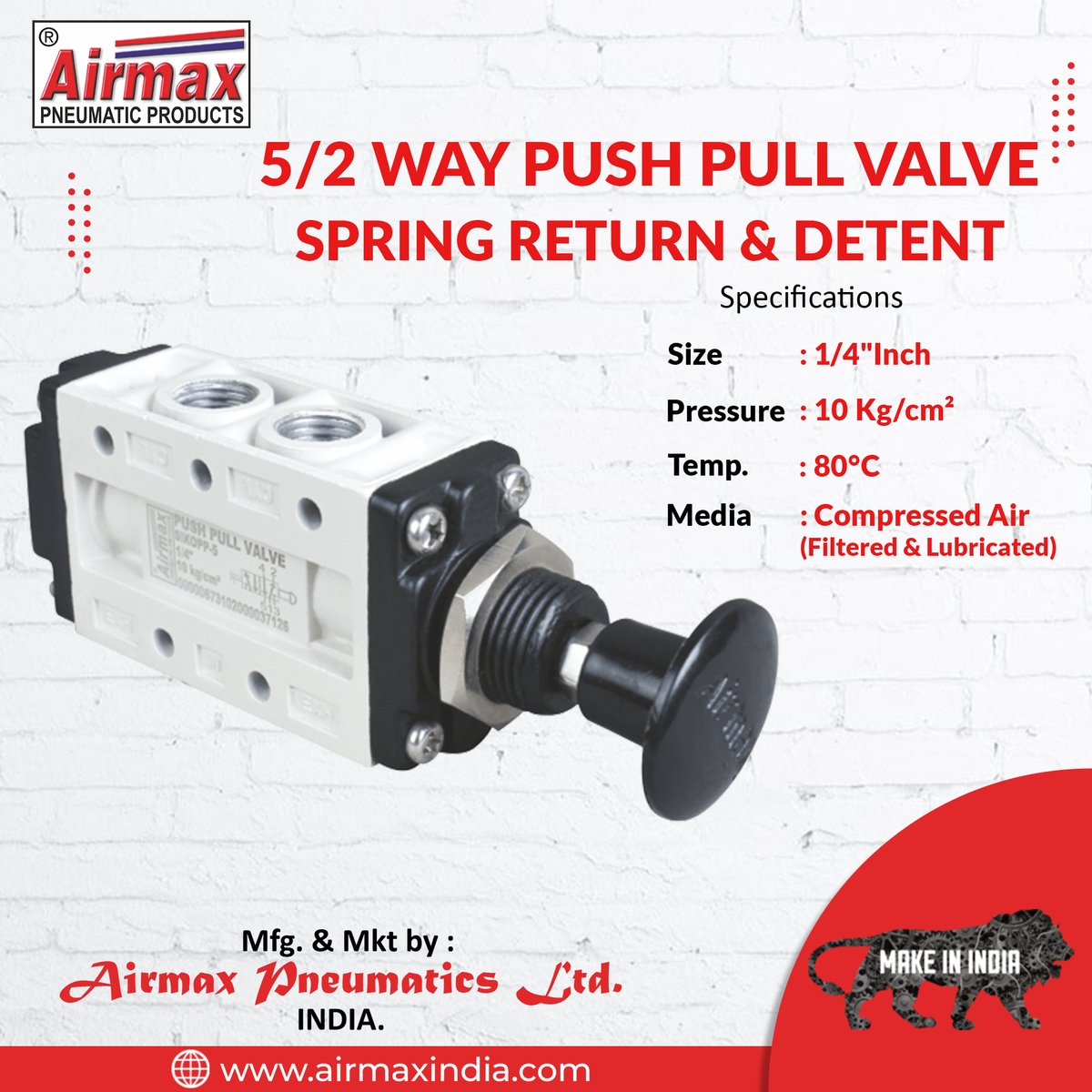 Airmaxpneumatic's tweet photo. Its push-pull mechanism makes it easy to switch between pressure sources, while the spring return.

For details call or whatsapp on +91 7567860865 or drop your comment.

#airmaxpneumatic #pushpullvalve #valve #springreturn #manufacturer #supplier #makeinindia #industrial #valve https://t.co/hodG5YS7bd