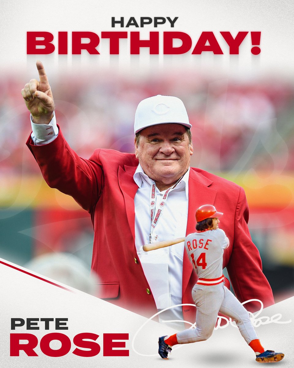 Reds's tweet photo. Wishing a very happy 82nd birthday to The Hit King, Pete Rose! 🌹 https://t.co/DQO1aZO2sE