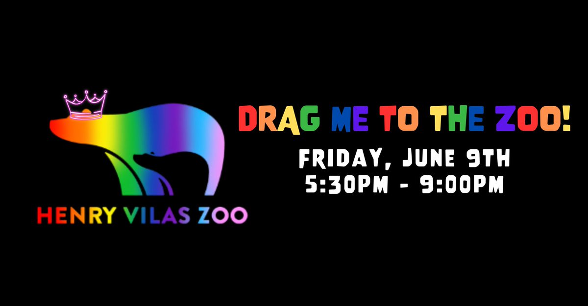 Join us on Friday, June 9th for our first ever Zoo Drag Show! We've partnered with @OutReachLGBT and a portion of every ticket sold will be donated to them. This is a 21+ after hours event. All guests will be asked to show ID at the gate. henryvilaszoo.doubleknot.com/event/drag-me-…