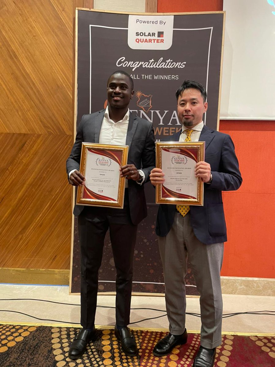 Ofgenkenya's tweet image. Congratulations to the entire Team OFGEN.
#SolarWeekKenya we won;
1. Solar Company of The Year: Developer
2. Solar Company of The Year: EPC (Solar + Storage Projects)

#SolarQuarter #SolarWeekKenya#OFGEN#Cfaokenya #renewables  #power #energy #opportunity #solarpv #cleanenergy