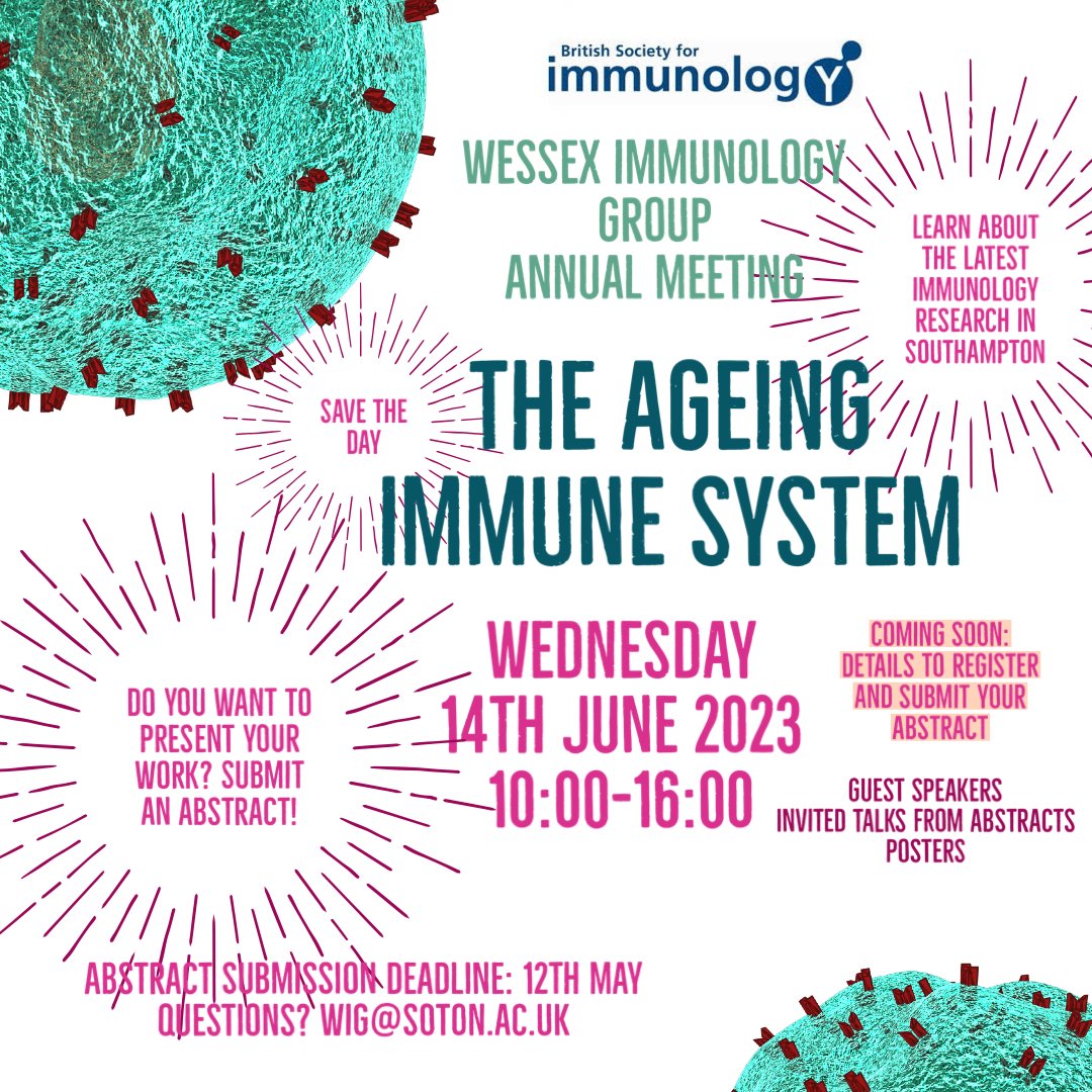 Wessex Immunology (@wessex_immunol) on Twitter photo Save the date for our annual conference! More details to follow soon. <a href="/britsocimm/">British Society for Immunology</a> <a href="/UoS_Medicine/">Southampton Medicine</a> <a href="/uoscares/">UoSCancerResearch</a> <a href="/CCI_UoS/">Curing Cancer UoS</a> <a href="/sotonbiosci/">Biological Sciences</a> Save the date for our annual conference! More details to follow soon. <a href="/britsocimm/">British Society for Immunology</a> <a href="/UoS_Medicine/">Southampton Medicine</a> <a href="/uoscares/">UoSCancerResearch</a> <a href="/CCI_UoS/">Curing Cancer UoS</a> <a href="/sotonbiosci/">Biological Sciences</a>