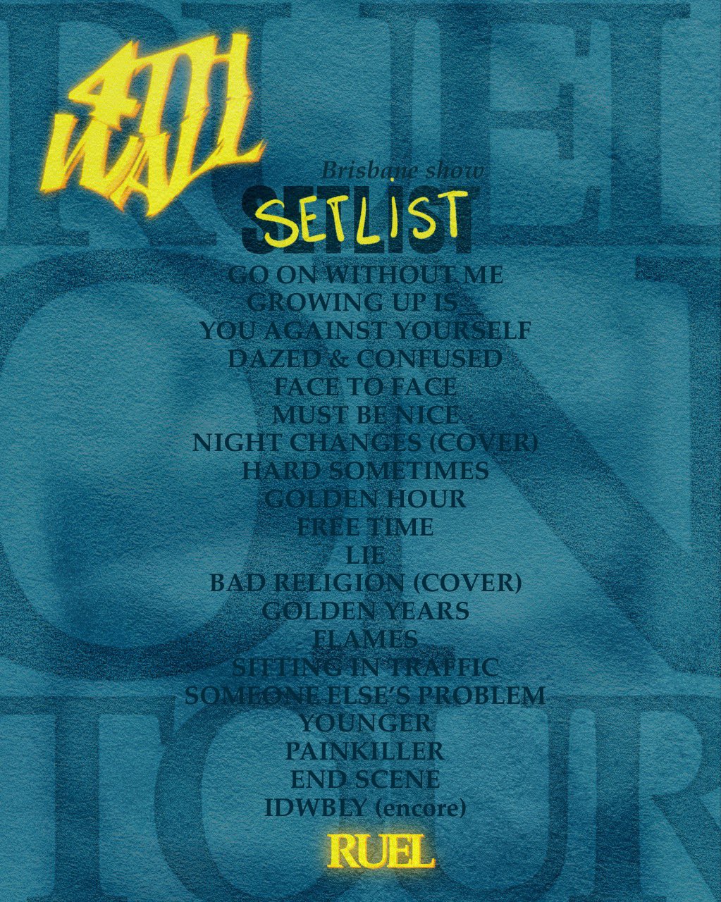 Ruel Updates on Twitter "🚨 4TH WALL WORLD TOUR SETLIST Brisbane