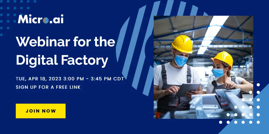 MicroAI_AI's tweet photo. Learn how to break the OEE (overall equipment effectiveness) barrier! “The Digital Factory”.  A free webinar to be held on April 18 at 3:00 CDT. Sign up at https://t.co/ZnZuoZGkRl.. #PredictiveManufacturing https://t.co/O9sbwcE6U3