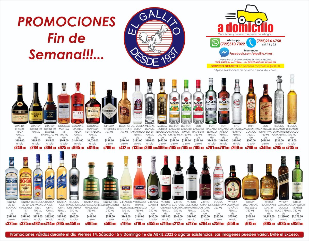 vinoselgallito's tweet photo. ¡ESTE FIN!
#torres10 #martell #hennessy #hendricks #bacardi #donramon #babymango #riunite #lambrusco #buchanans #johnniewalker #brandy #cognac #gin #licor #mezcal #ron #tequila #vinoblanco #vinorosado #vinotinto #tempranillo #vodka #whisky #findesemana #servicioadomicilio https://t.co/1rCwAxImyG