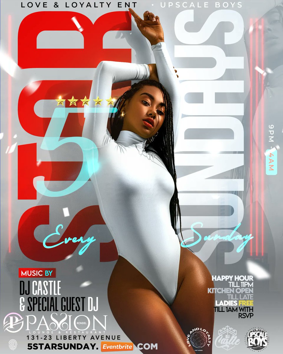 5 STAR SUNDAYS 

Dezigned for #KLIENTZ 👑

Dezigned by <a href="/kreateyou/">KreateYOU.com</a> 🎩

Webzite open 🔮
WWW.KREATEYOU._OM 

#5starsundays 

#clubflyers #partyflyers #eventflyers #klubflyer 

#KREATEYOU 
#KR8TEYOU