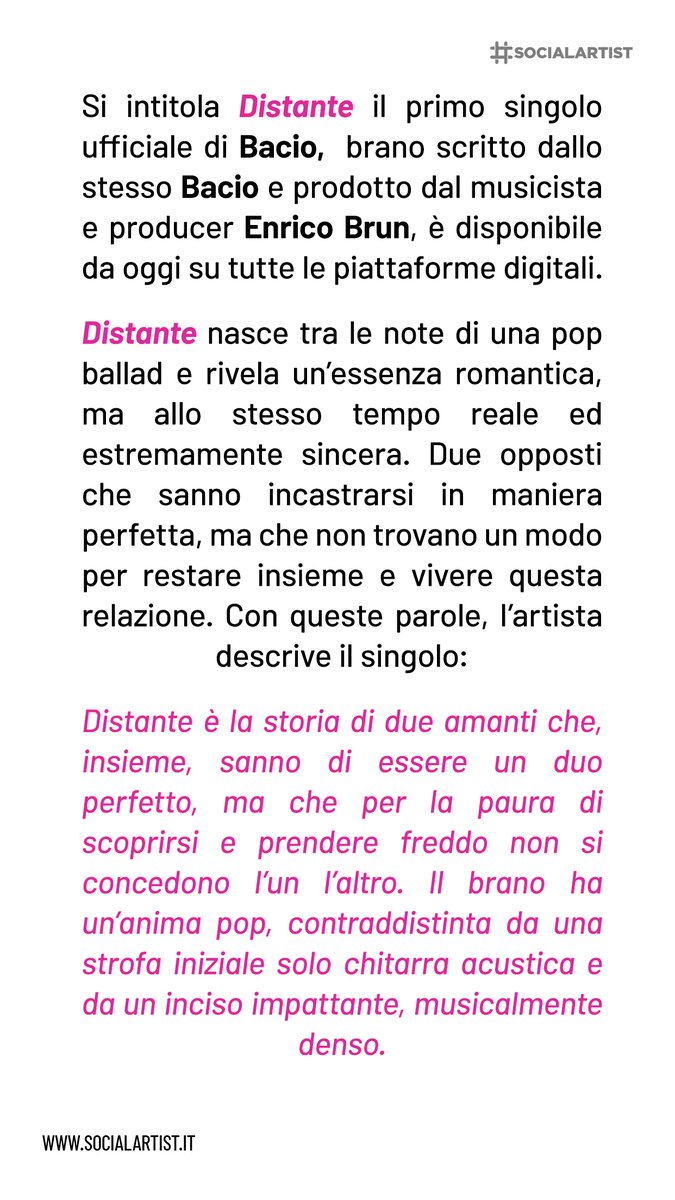 SocialArtistOF2's tweet photo. Si intitola #Distante il primo singolo ufficiale di Bacio, giovane artista e cantautore milanese che si prepara a diventare il nuovo volto pop della Generazione Z. https://t.co/S2YnK9GWxM