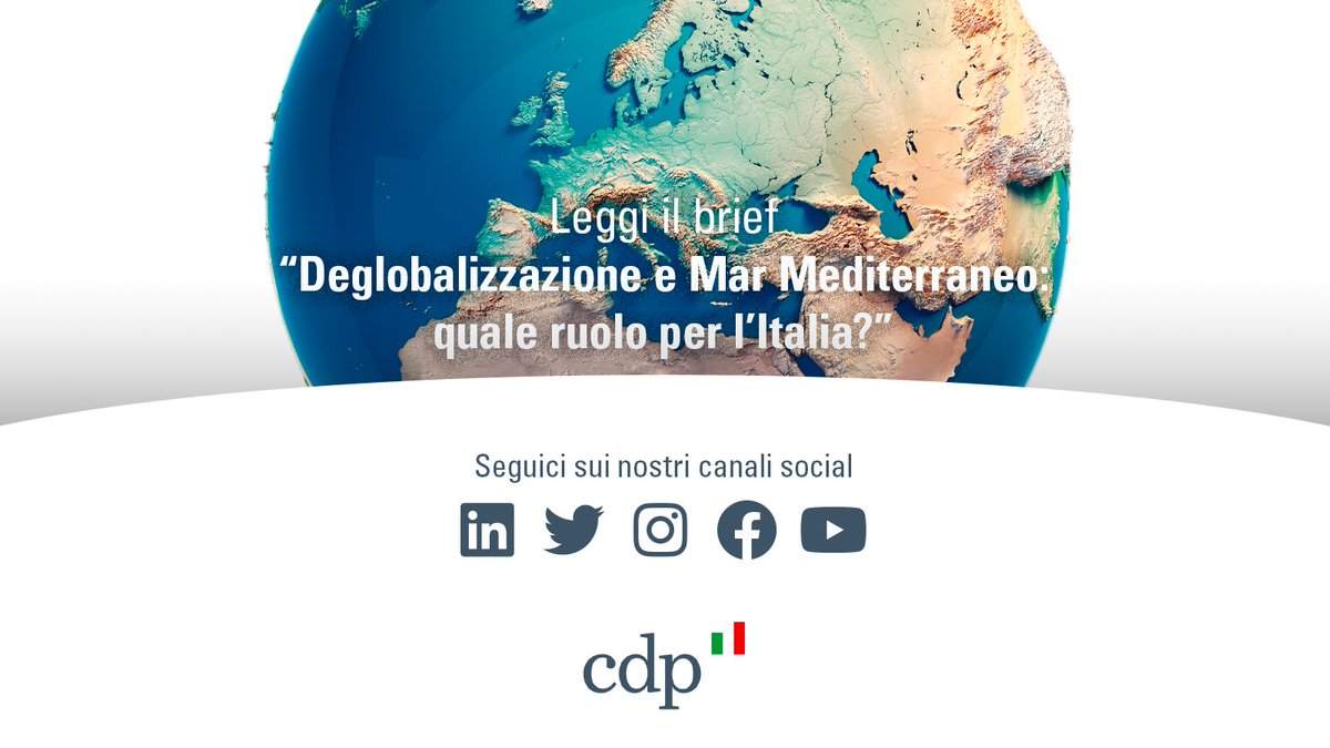 GruppoCDP's tweet photo. Il #CDPBrief “Deglobalizzazione e #MarMediterraneo: quale ruolo per l’Italia?” illustra come rilanciando la cooperazione economica mediterranea si può accrescere la rilevanza 🇮🇹 come hub logistico-portuale tra #NordAfrica ed #Europa continentale, grazie anche ai fondi #PNRR. https://t.co/hxR90H4W3v
