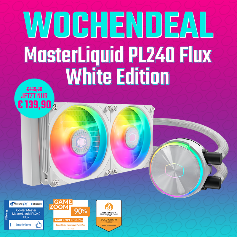 CoolerMasterGER's tweet photo. Kühl bleiben & Geld sparen!😎Aktuell im @alternate_de Wochendeal: Die #MasterLiquid PL240 Flux in weißer Sonderedition. Maximale Kühlleistung für deinen PC! 💦❄️
➡️https://t.co/C0edCPqzgb
#CoolerMaster #MakeItYours #Wochendeal https://t.co/ltzGWy8g0L