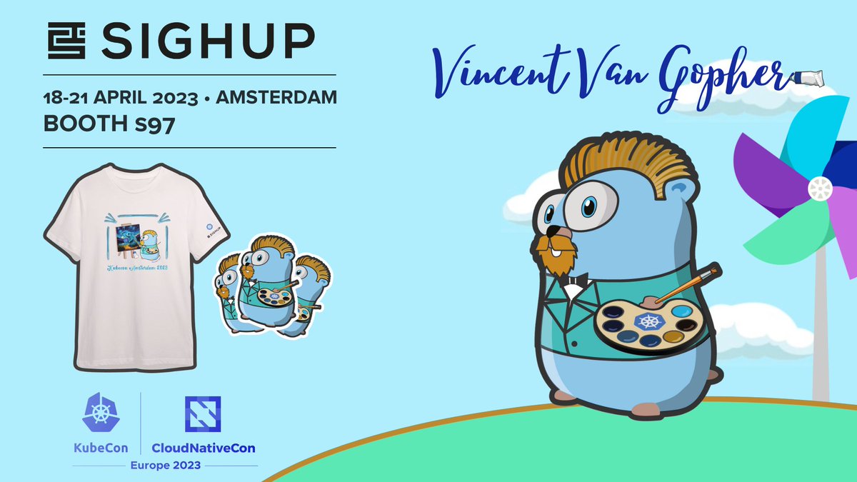 sighup_'s tweet photo. Only 4 days until #KubeconEU! 🚀
🤩 It's time for us to introduce you to Vincent #VanGopher
✅ Stop by our #booth  S97 for product #demos and #KubeCon #limitededition #swags 😎 https://t.co/oKdR5NXznG