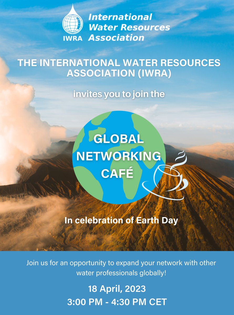 iwra_water's tweet photo. 🌍 Join us for another Global Networking Café on April 18th, at 3pm CET!
 
Connect with water experts from around the world, share knowledge, and engage in discussions on a wide range of water resource topics. 

Register now:
https://t.co/oyVEWu8xXg
#EarthDay #networking #water https://t.co/1qEzUf3GWW