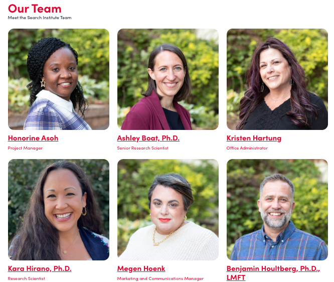 At Search Institute, our team of dedicated professionals strives to make a positive impact on youth. We tackle complex challenges, develop new solutions, and provide tools and resources to those working and supporting youth. 
#DevelopmentalRelationships hubs.la/Q01JBDFw0