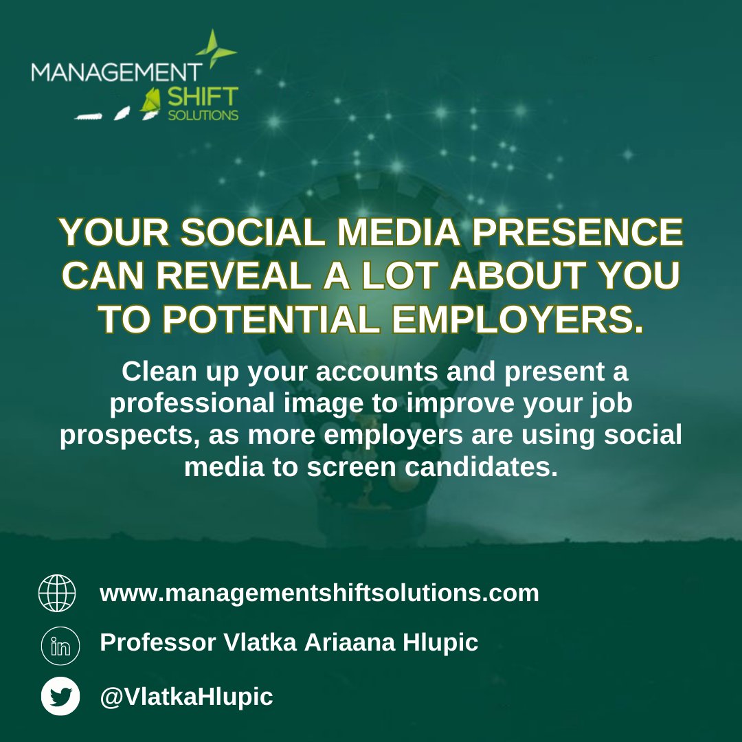 ManagementShift's tweet image. Discover the impact of your online image and learn how to present yourself professionally to potential employers.

#SocialMediaPresence #ProfessionalImage #JobProspects #ScreeningCandidates #LinkedIn #Authenticity #Credibility #Reputation #Skills #Experience #Personality
