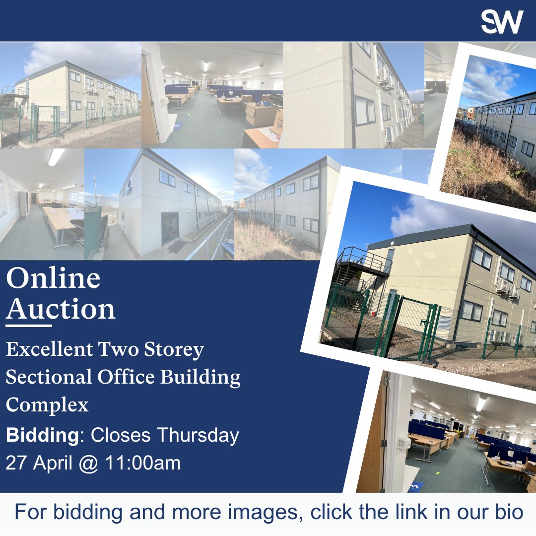SW_Auctions's tweet photo. Online Auction โ Excellent Two Storey Sectional Office Building Complex
#SW #SandersonWeatherall #bidspotter #auctions #onlineauctions #ibidder #officebuilding #portablecabins #portablebuildings #officebuildings #siteoffice https://t.co/l8Awujd4LP
