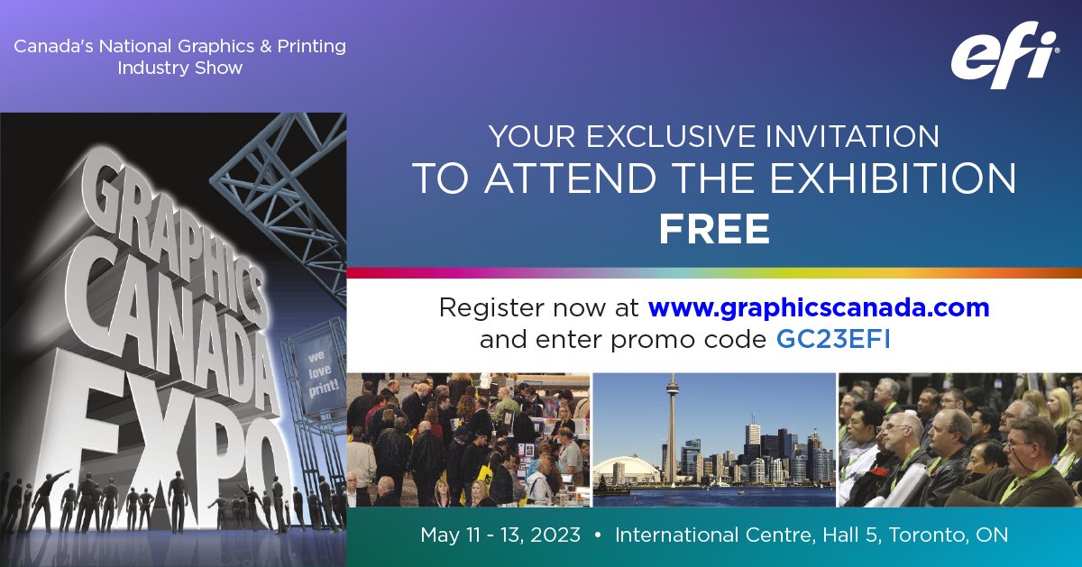 EFIPrint's tweet image. Come see us at Graphics Canada. Use promo code GC23EFI for a FREE pass. Register now at graphicscanada.com

The EFI #Pro30h printer is a brilliant investment if you&apos;re looking to widen your competitive advantage. See it live.

Book your demo today: go.efi.com/en-Graphics-Ca…?