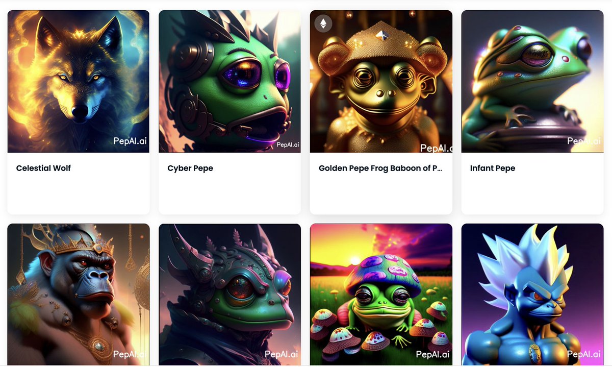 PepaiETH's tweet photo. 🐸🔥 Our #OpenSea collection made by YOU is growing! Well done to our competition winners, your NFT's have been sent out! 
View collection here -> https://t.co/aW8tkT1MLw

Find out how to mint your own AI generations here -> https://t.co/8f3AQo13r1 

#PepAI #ETH #AI #AIETH https://t.co/d97Buh7AWk