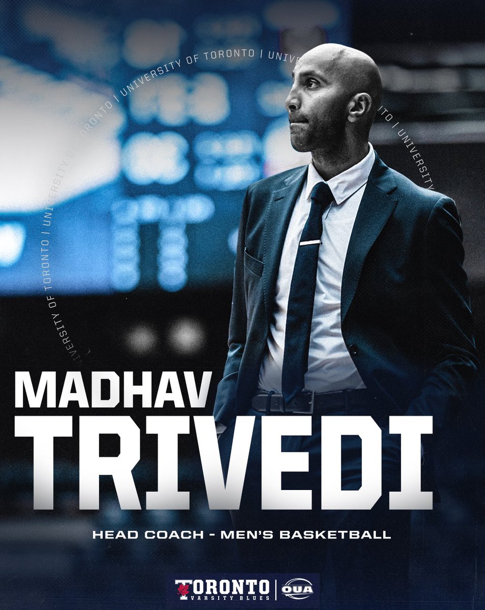 Varsity_Blues's tweet photo. Interim no longer! 🎉  After a nation-wide search, we are so happy to announce that @Madh_Trivedi has been named the full-time head coach of the Varsity Blues men’s basketball team!
 
🗞️: https://t.co/27gWFRl2U0   WE ALL #BLEEDBLUE | #WeAreTO https://t.co/9VVD4msH5o