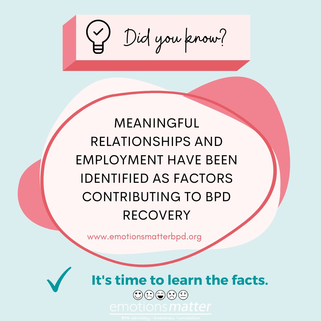 embpd's tweet photo. Did you know? Meaningful Relationships and employment have been identified as factors contributing to BPD recovery in a longitudinal study.  For more information: https://t.co/XgqhJkoDo3 or https://t.co/RFK9SCfaPv

#bpdresource #bpdcommunity #bpdrecovery #didyouknow https://t.co/HHitOxhlaJ