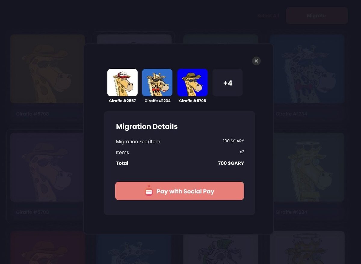 GaryLHenderson's tweet photo. Our migration workflow is 🔥!  

The 🦒 are headed to Solana soon! https://t.co/OpRCerNb7n