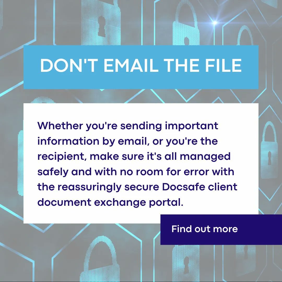 DocSAFE's tweet image. Don't email it… just let them know it's safe and secure waiting for them in Docsafe. We all send emails in error but let's remove the chance of sending confidential information. ☺️