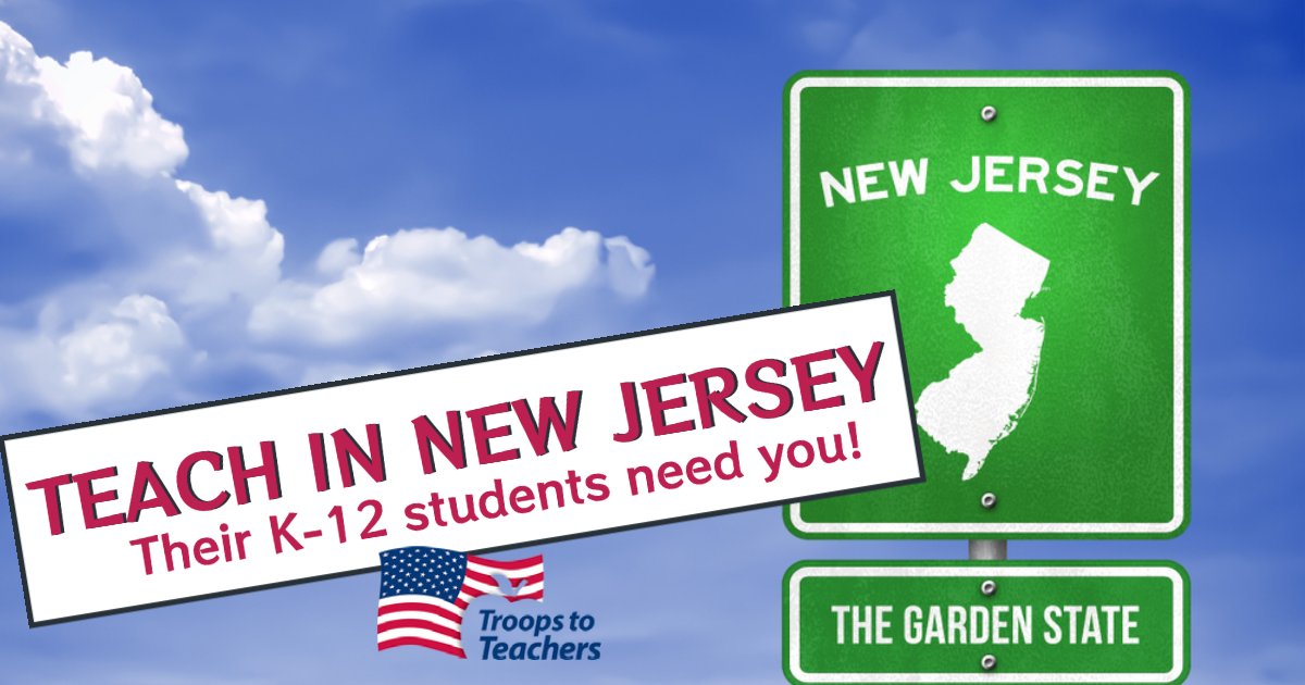 TTT_DANTES's tweet photo. TEACH K-12 IN NEW JERSEY! 
If you are looking to teach after #military service, see what New Jersey has to offer. TTT has a contact to help you get started. 
Email ttt@navy.mil for more information
TTT: https://t.co/leiDAVnXVM
MORE INFO: https://t.co/GaWjPzF7QI https://t.co/nJ7nAYRcTe