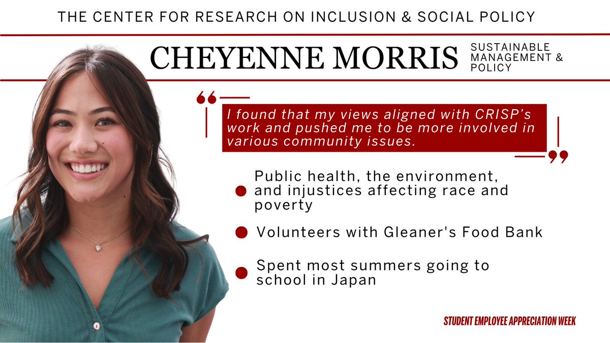 "CRISP's work helps our local communities and matters greatly. I'm very grateful for my time here because I better understand topics and, public policy processes, and improved my overall foundational skills."
- Cheyenne Morris @_localchailatte