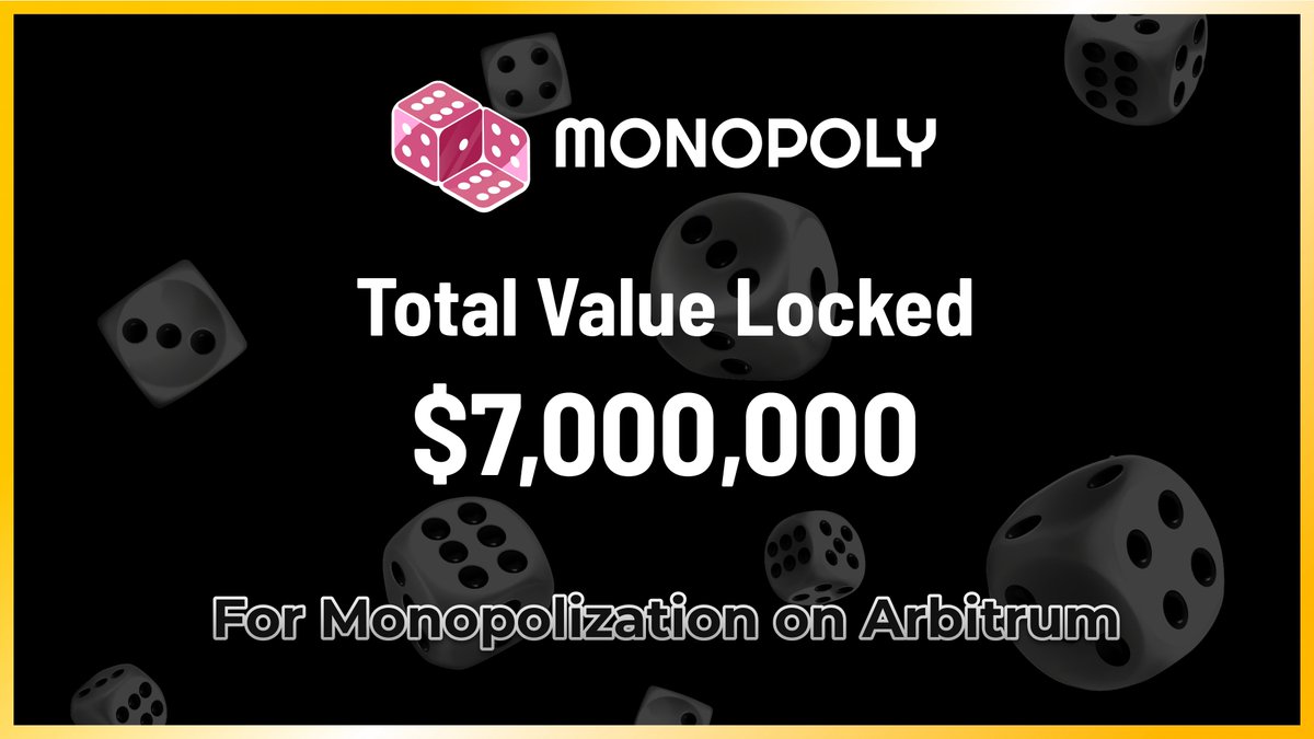 Milestone Achieved!🔥

Monopoly Finance to reach $7mil in TVL across all farms/pools

Come join us and roll your dice!🎲
👉monopoly.finance
#Arbitrum