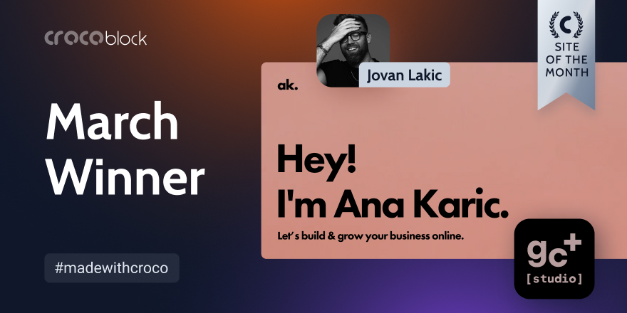 MRcrocoblock's tweet photo. 🏆 The time for Site of the Month. Oops they did it again — [Studio] General Condition &amp; @Jovanlakic became our March winners🧡 Applause to https://t.co/Dg7KePMvAQ🔥
✨ JetFormBuilder 👉 https://t.co/jJT5AYrtlo
Show off #madewithcroco website here 👉 https://t.co/H1b3yuYN15 https://t.co/2pkTlXJMCP