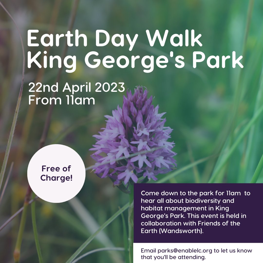 We will be holding an #EarthDay2023 Walk on 22nd April, in collaboration with <a href="/WandsworthFoE/">Wandsworth FoE</a> 🌿

Meet us at the Mapleton Road entrance of King George's Park at 11am to hear all about biodiversity, tree maintenance and habitat management 🌱

🔗earthday.org