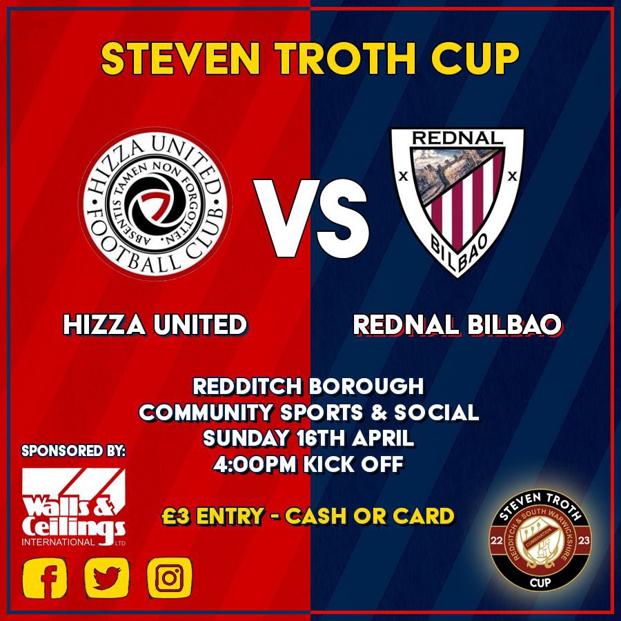 Come on down this Sunday to the HDA for a 4pm K.O and show your support. We face the league leaders <a href="/RednalBilbaoFC/">Rednal Bilbao FC</a> of the Steven Troth final. On the brink of folding to potential silverware! 🔴⚫️
