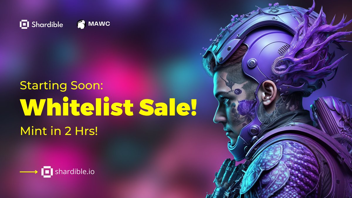 shardible's tweet photo. 📣Attention #Whitelist holders! 🚨 

⏰MAWC Whitelist Sale stats dropping in 2 hours ⏳

💰Snatch up your Ai-Generated NFTs and earn up to 20% revenue airdropped monthly from Shardible Platform Fee 💸💸

 Don't miss out on this opportunity! 🙌 #NFTs #Shardible #MAWC https://t.co/xHqPbnIbWX