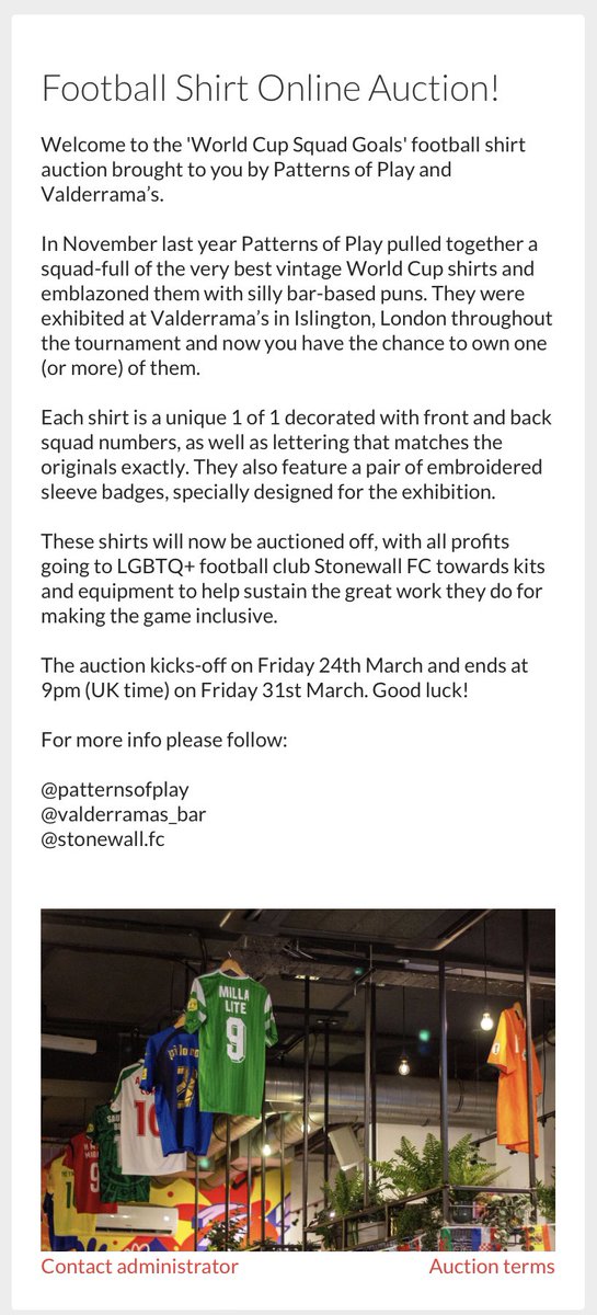 Specially created by <a href="/patternsofplay/">Patterns of Play</a> and exhibited in Valderramas Bar (Islington, London) during the 2022 World Cup. All 22 national shirts produced were auctioned for charity and I won the West Germany ‘Italia 90’ tribute shirt👌🏻