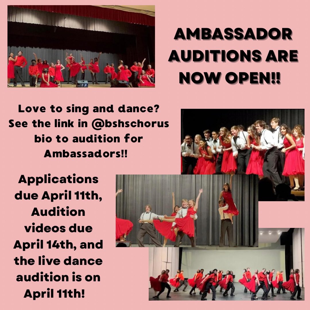 bshschorus's tweet photo. Ambassador auditions are due TODAY!!!! https://t.co/TMlVGDOU2S