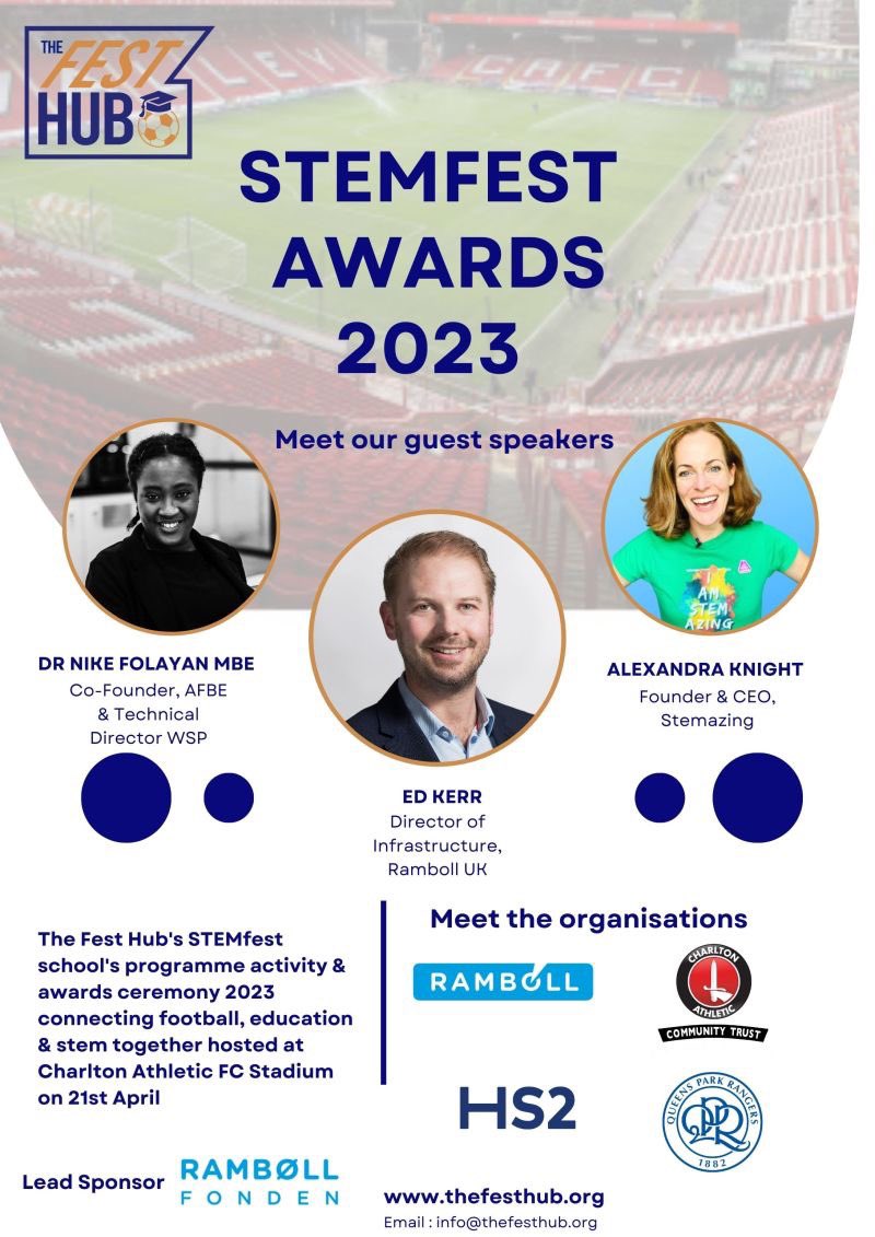 It’s exactly a week to go to our second STEMfest awards day connecting football, education & stem together. Featuring @ramboll_uk @HS2ltd @QPR @CAFCofficial Trusts. Meet our guest speakers below! We’re really looking forward to seeing you there! #Football #Education #Stem #Awards