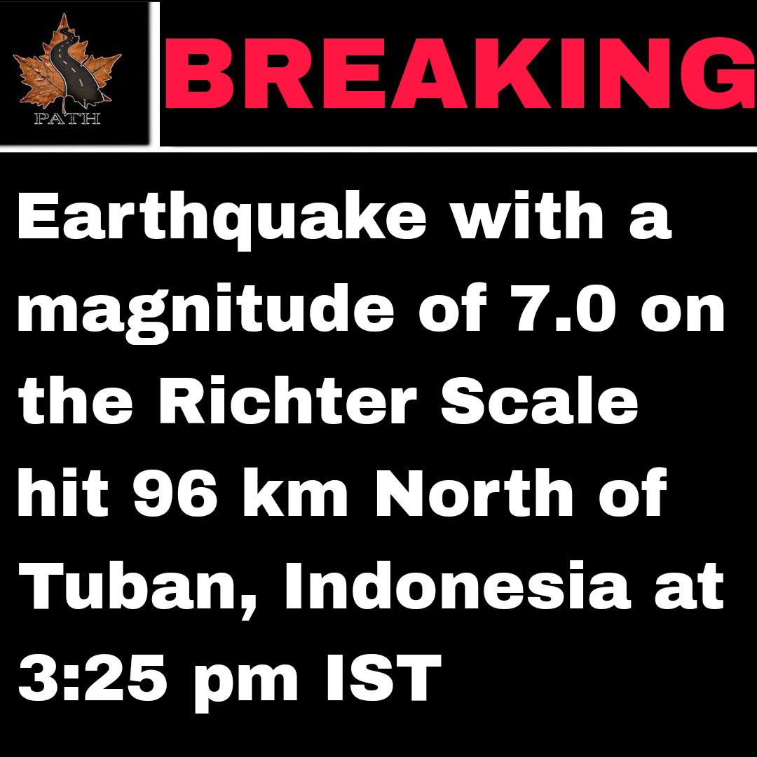 PATHnewsnetwork's tweet photo. #Earthquake with a magnitude of 7.0 on the Richter Scale hit 96 km North of Tuban, #Indonesia at 3:25 pm IST https://t.co/Jw6gin08hK