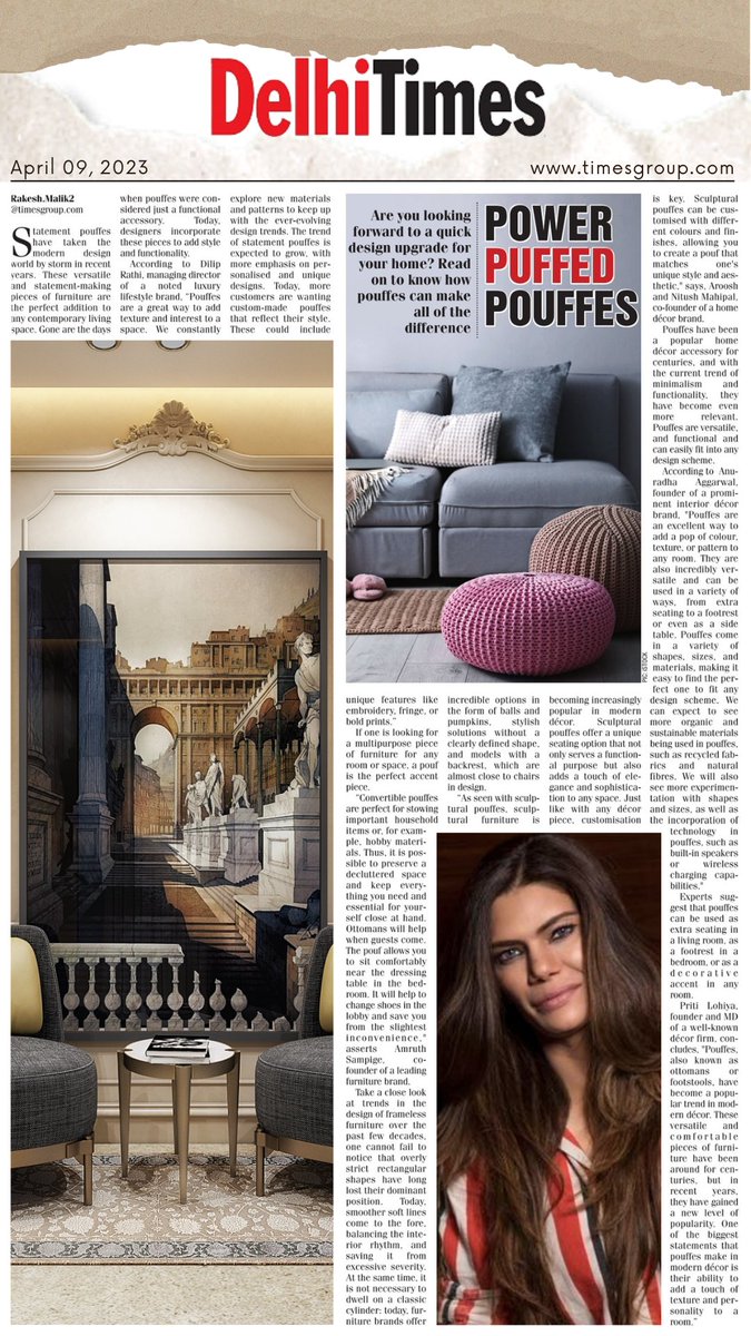 StudioOlivesCre's tweet photo. Thank you @DelhiTimesTweet for featuring Anuradha Aggarwal and her exclusive luxury design trend! We are thrilled to have our work showcased in such a prestigious publication. #DelhiTimes #AnuradhaAggarwal #LuxuryDesignTrend #FashionTrends #ExclusiveDesigns https://t.co/Q9LDRBrJk9