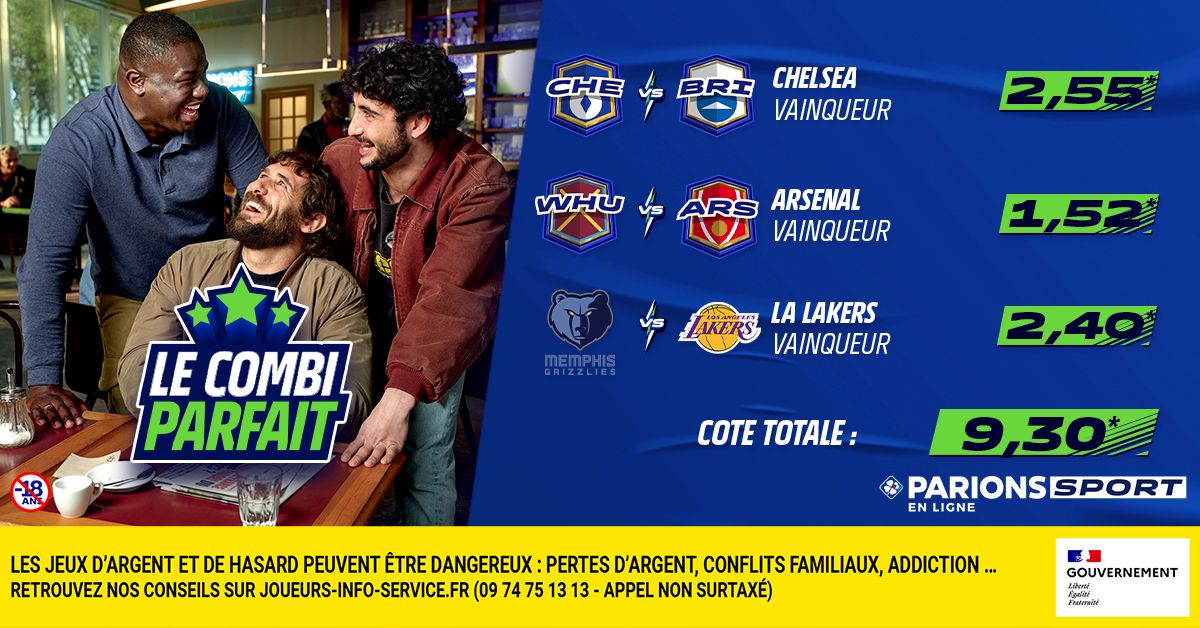 ParionsSport's tweet photo. Voici votre #CombiParfait du week-end avec une cote de 9,30  😎

Dis nous quel bet tu aurais ajouté dans ce combi : 𝟱𝘅𝟭𝟬€ 𝗱𝗲 𝗳𝗿𝗲𝗲𝗯𝗲𝘁𝘀 s'il est gagnant 😏

Pour jouer :
1️⃣ RT + Follow
2️⃣ Dis nous quel bet tu aurais ajouté dans ce combi + #CombiParfait https://t.co/nG7NC94MAm