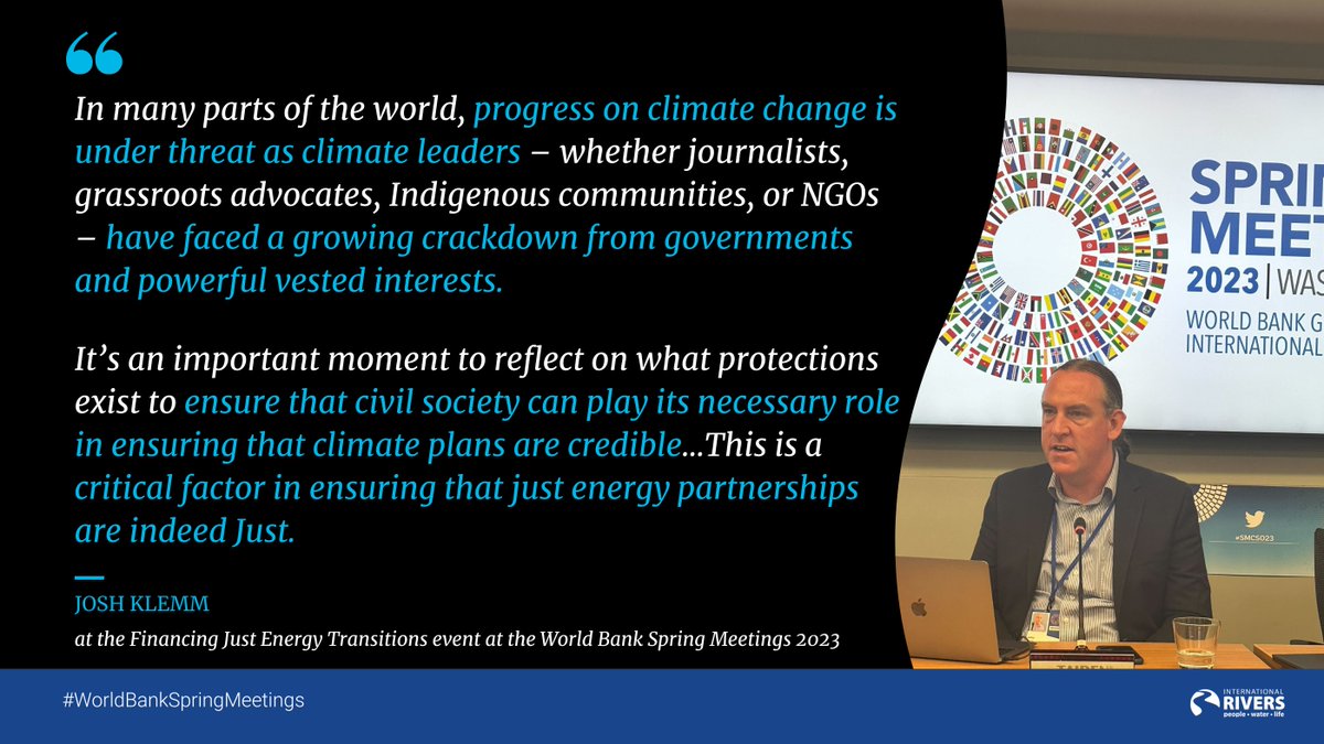 Josh Klemm <a href="/JoshKlemm/">Josh Klemm</a> of International Rivers opens the "Financing Just Energy Transitions: the Importance of Ensuring Civic Space in Addressing the #ClimateCrisis" panel discussions highlighting the importance of protecting #EnvironmentalDefenders and civil society