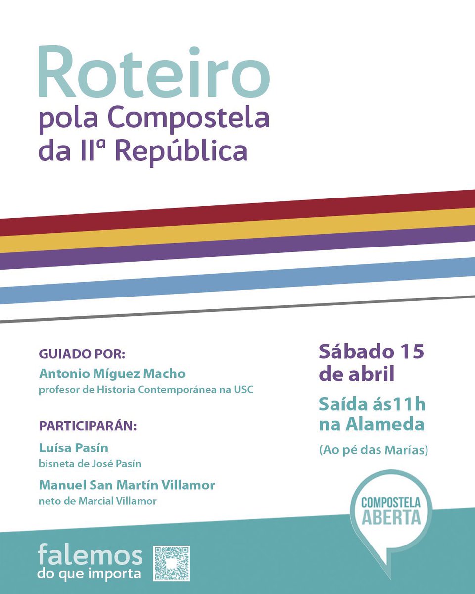 miguelpenas's tweet photo. Aqui o cartaz do roteiro do que fala @antoniomiguezma
para conhecer e refletir sobre essa Compostela republicana à que se lhe amputou um sonho https://t.co/DowLs1B4EJ
