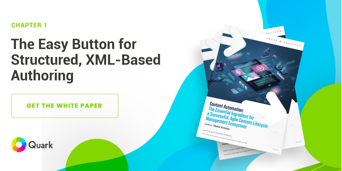 QuarkNews's tweet image. Structured, XML-based authoring of your mission-critical content can help you beat deadlines, reduce errors, and maintain consistency across the content lifecycle.
Download a copy now bit.ly/3MF2yT5
#StructuredAuthoring #StructuredContent #XML #LowCodeNoCode #CCMS