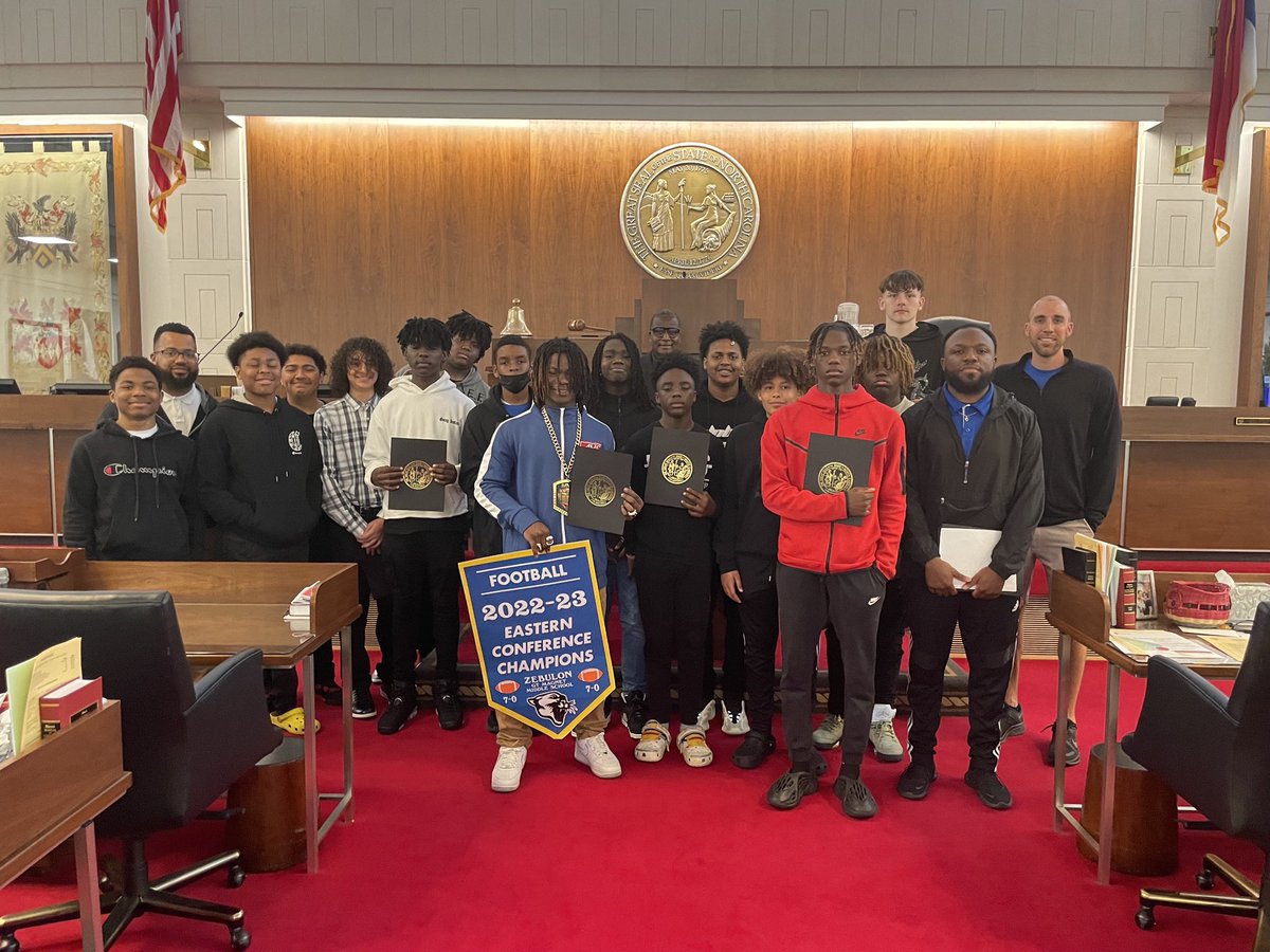 Another undefeated season for our ZMS Football team! 🏈🎊🥇Thank you NC representative Roberson for the hospitality during our visit to the NC Legislative Building! Proud of these boys for their work on and off the field. Go Cougars! #ZMSAthletics <a href="/ZebulonMS/">Zebulon Gifted & Talented Magnet Middle School</a> <a href="/ncLegislature/">NC Legislature</a>