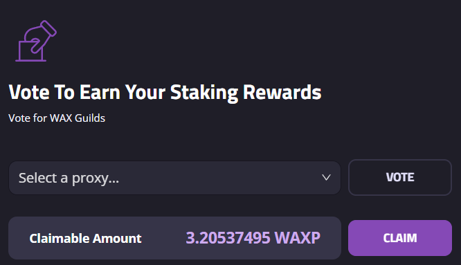 Did you know you can earn rewards for your staked $WAXP tokens? 💰

Steps: 

Go to your Cloud Wallet ➡️ Staking rewards ➡️Select a proxy ➡️Vote 

Thats it! You can claim your WAX rewards from time to time 🔥