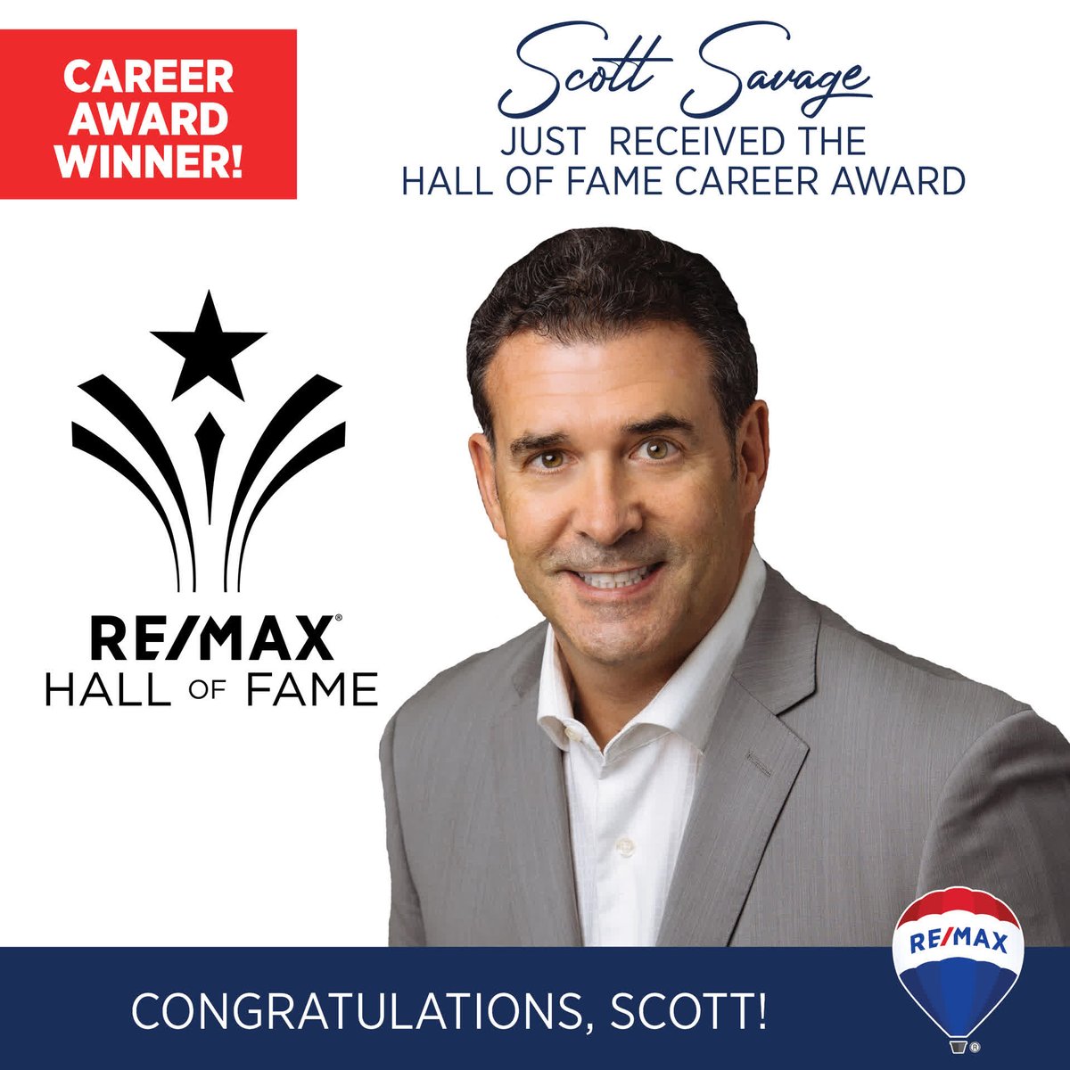 🌟🏆 Cheers to Scott Savage for earning the prestigious Hall of Fame Career Award! Your dedication &amp; expertise inspire us all. Proud to have you on our team! 🏡💫 #REMAXLittleOak
