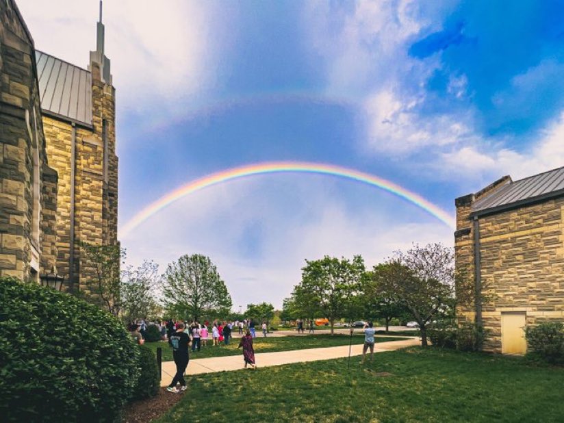 conservmillen's tweet photo. Yesterday, families from Covenant School in Nashville gathered for chapel for the first time since the shooting in March. They were greeted by this incredible rainbow.

“Your steadfast love, O LORD, extends to the heavens, your faithfulness to the clouds.” Ps. 36:5 https://t.co/TO8cRmaqBf